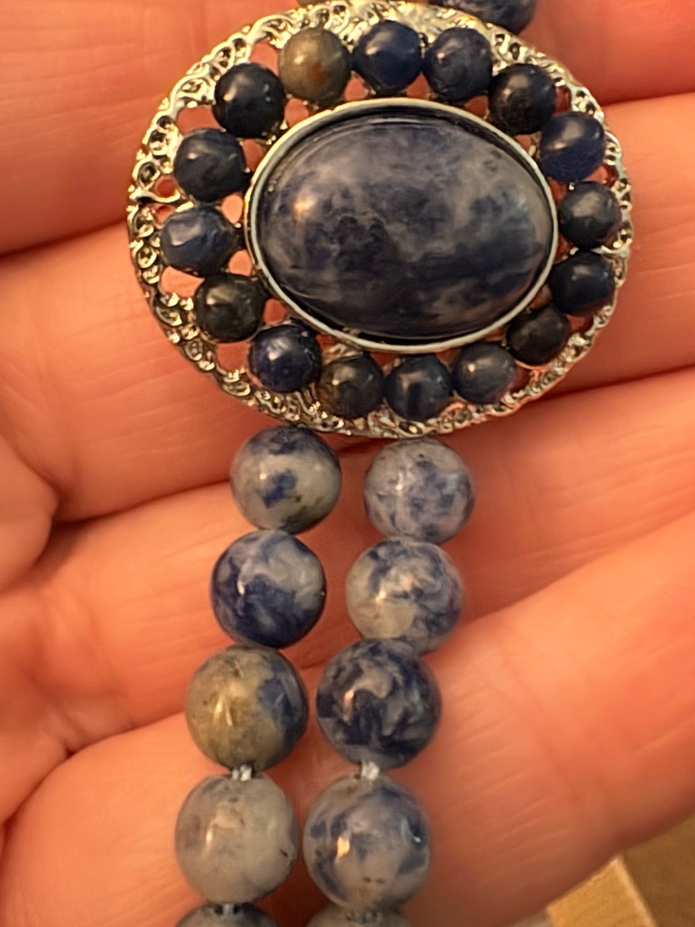 Blue Stone Beaded Women's Bracelet and Earrings - Elegant Sodalite Accent